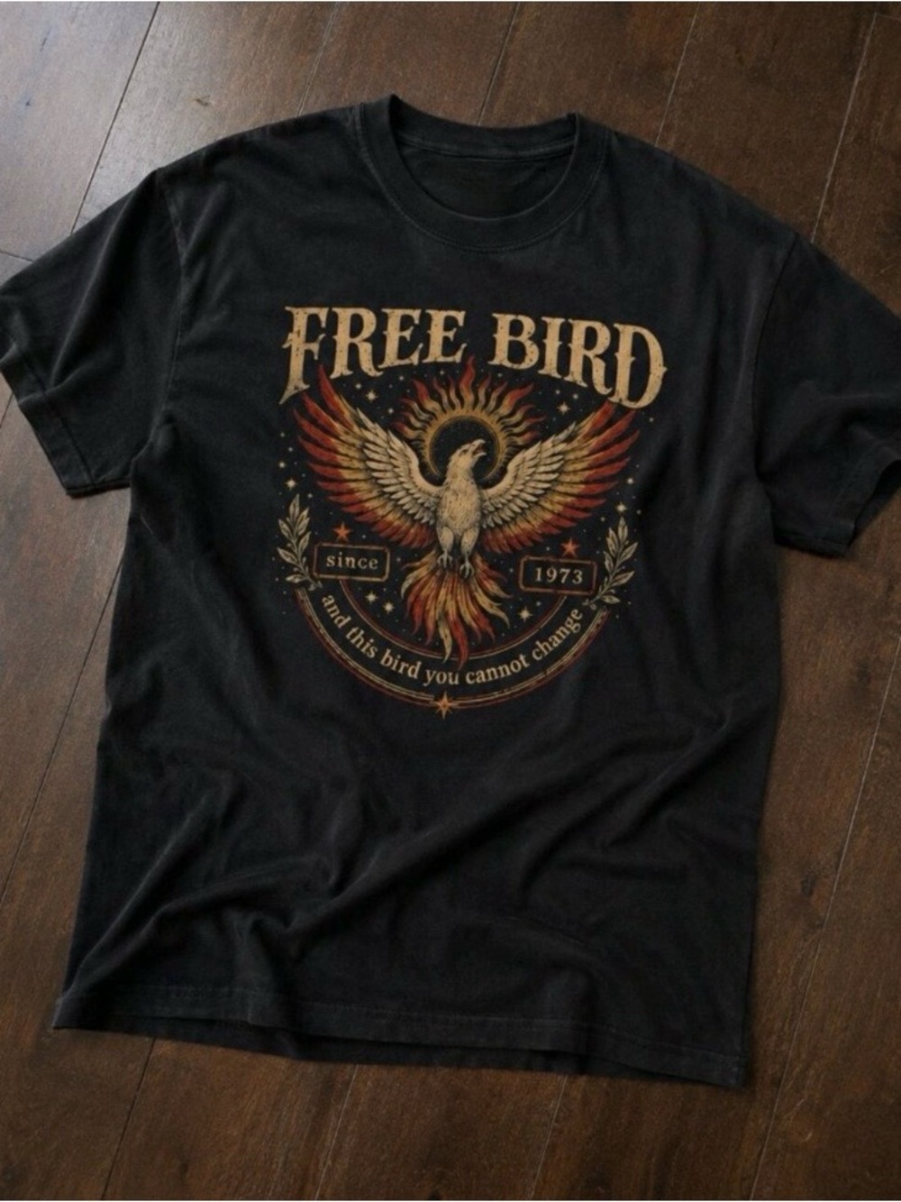 Gildan Black 'Free Bird' Graphic Tee with Phoenix Design